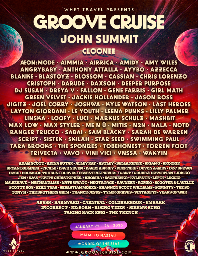 Groove Cruise reveals John Summit, Cloonee, Azzecca, Chris Lorenzo and more for 2026 edition